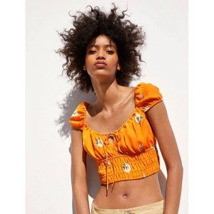 ZARA Floral Orange Crop Top